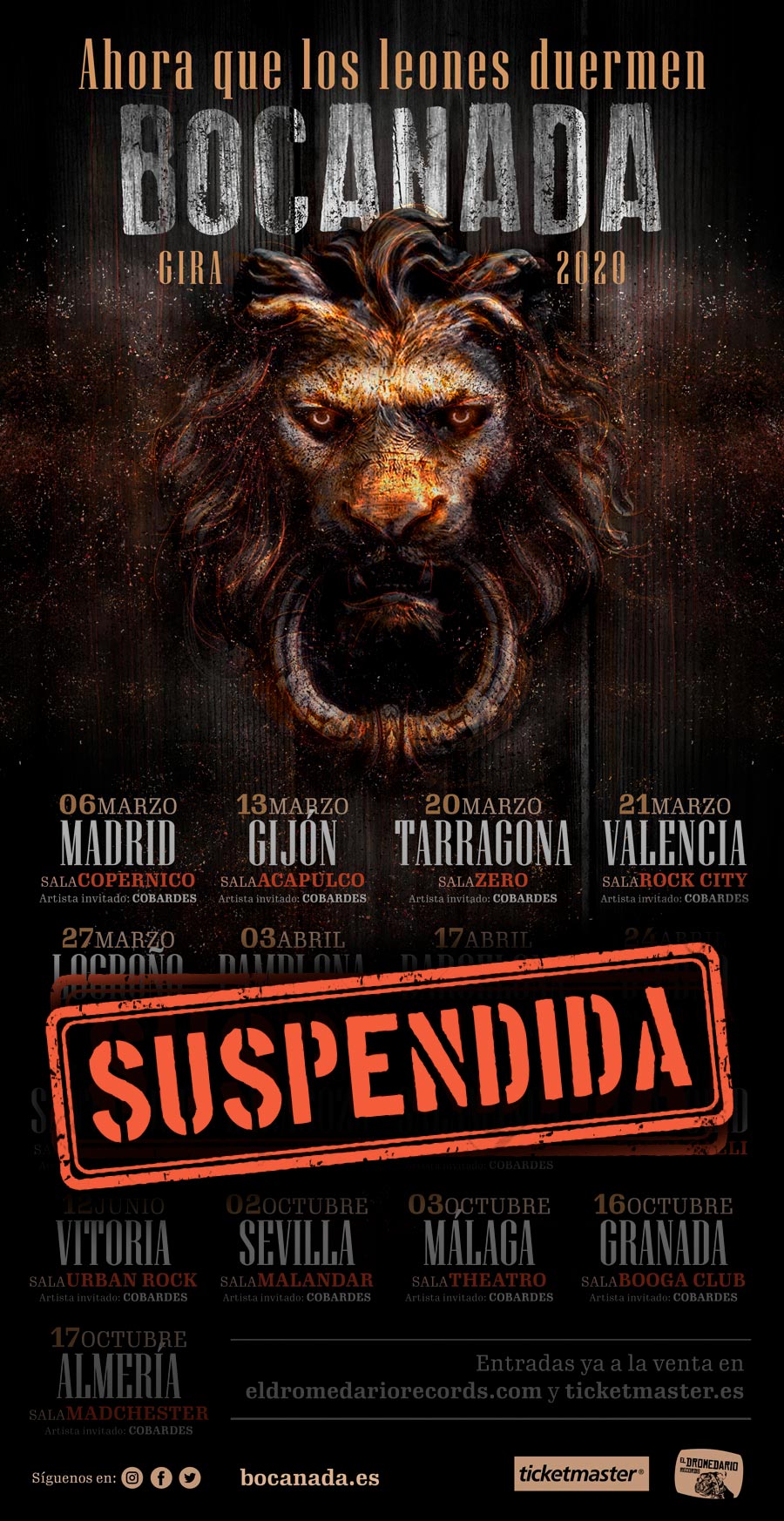 Suspendida la gira “Ahora que los leones duermen” de Bocanada - El  Dromedario Records